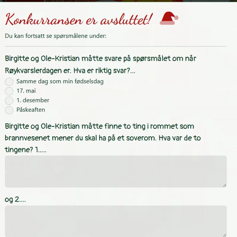 Dagens oppgave bak luken. Svarene måtte være inne før midnatt samme kveld.