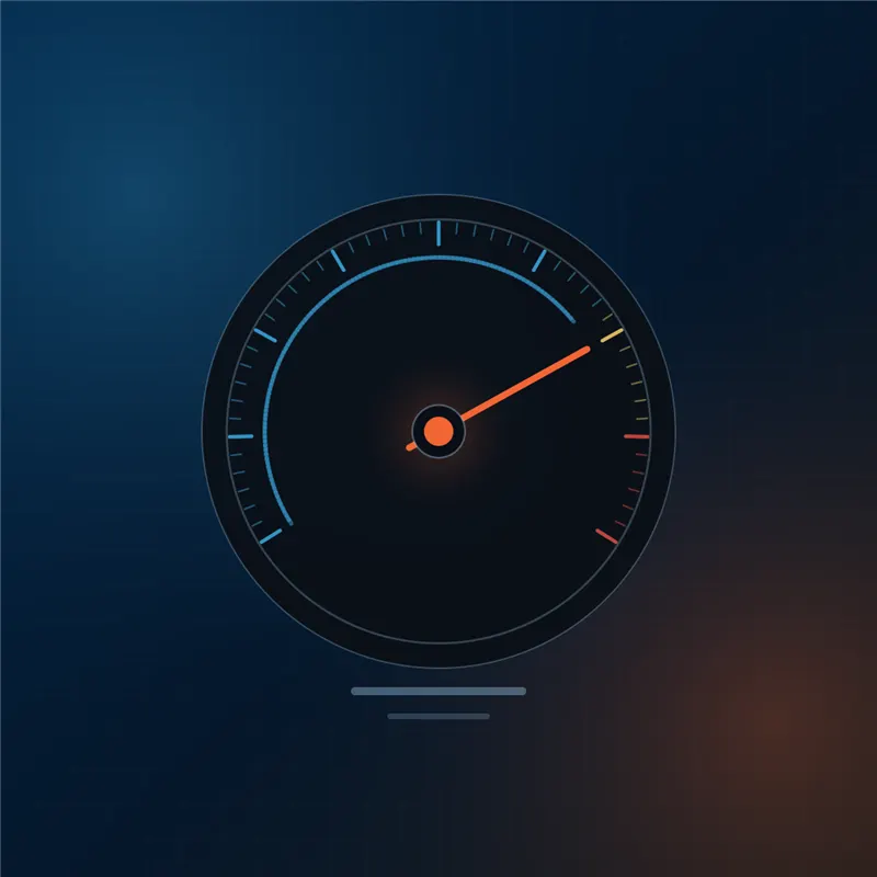 Illustrasjon: flight panel som viser en sanntidsverdi fra en overvåket server, med utslaget på vei mot gult felt