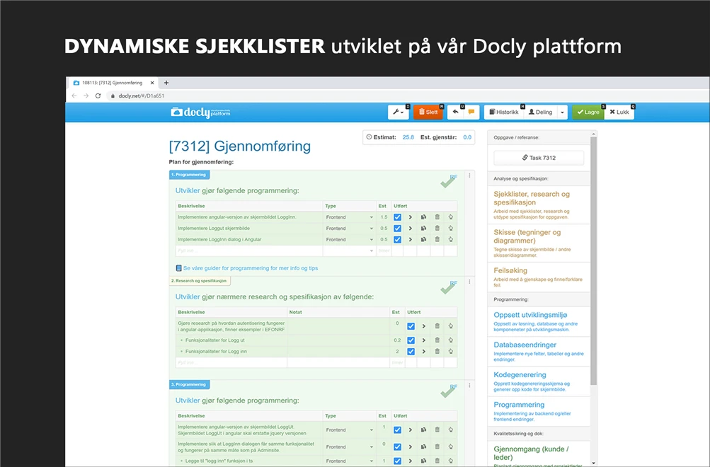Dynamiske sjekklister utviklet på Docly-plattformen