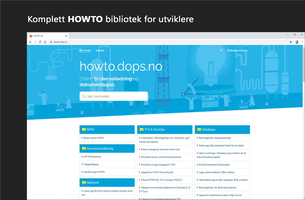 howto.dops.no - DOPS HOWTO-bibliotek med dokumentasjon for utviklere