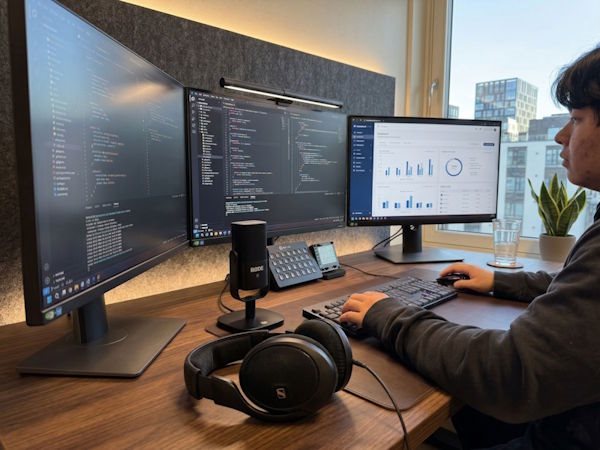 Utvikler hos DOPS jobber med kode og dashbord